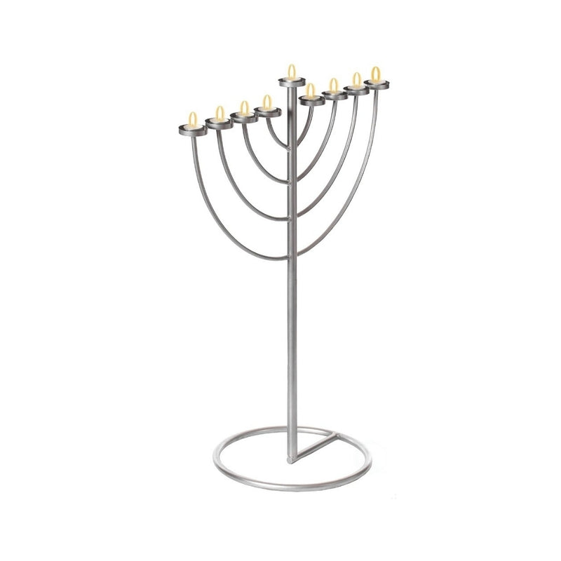 Modern Silver 9 Branch Lighting Thin Pipe Hanukkah Menorah