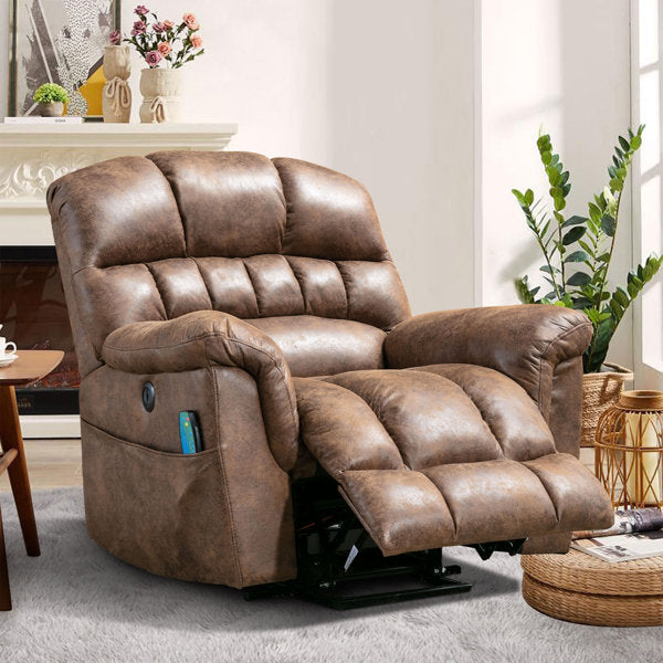Wide Extra Large Microfiber Power Reclining Heated Massage Chair