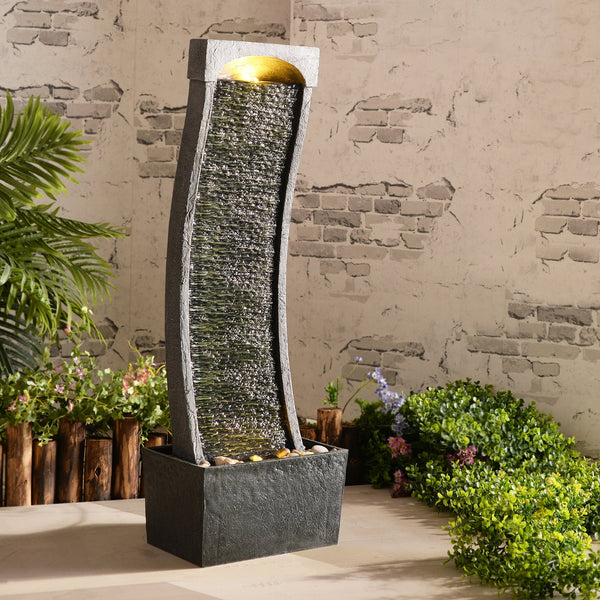 38.58-Inch Curved Waterfall Fountain with LED