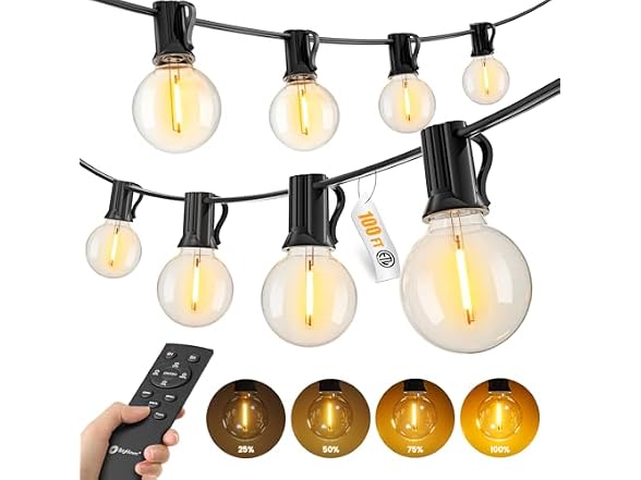 100FT Brightown Outdoor String Lights with Remote