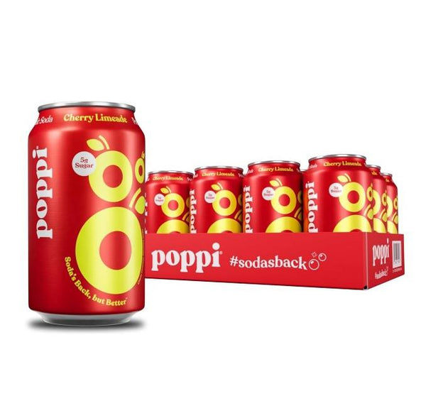 12-Pack Poppi Sparkling Prebiotic Soda Beverage, Cherry Limeade Flavor