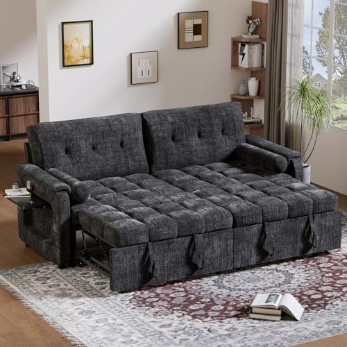 86-In Sleeper Sofa Bed with Side Table & Adjustable Backrest