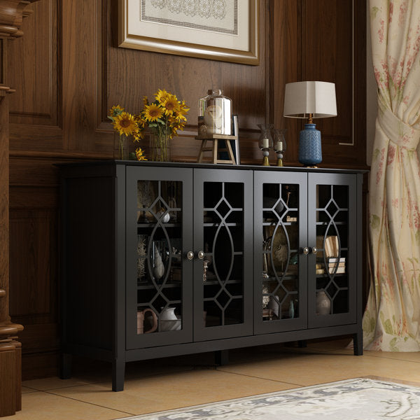 4 Tempered-glass Doors Sideboard With Adjustable Shelves
