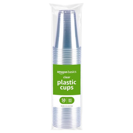 50 Amazon Basics 16oz Clear Plastic Cups