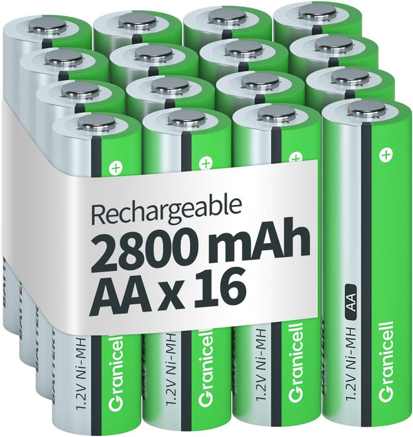 16-Pack Granicell NiMH Rechargeable AA Batteries