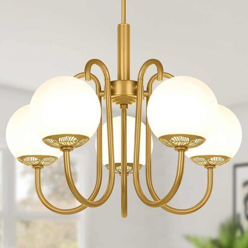 5-Light Mid Century Brass Chandelier