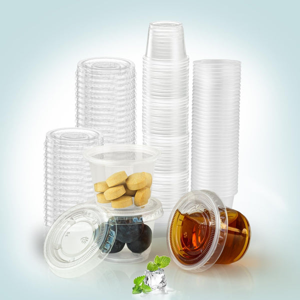 120-Pack Small Plastic 1oz Condiment Cups with Lids