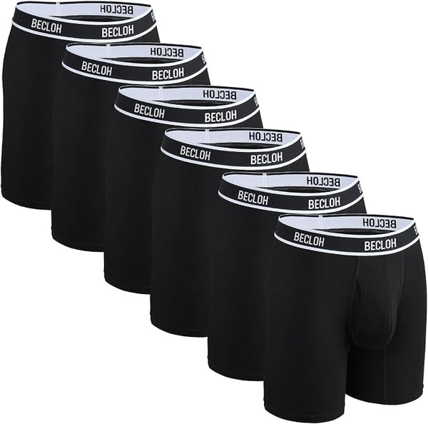 6 Pack Bamboo Viscose Breathable Boxer Briefs with Fly