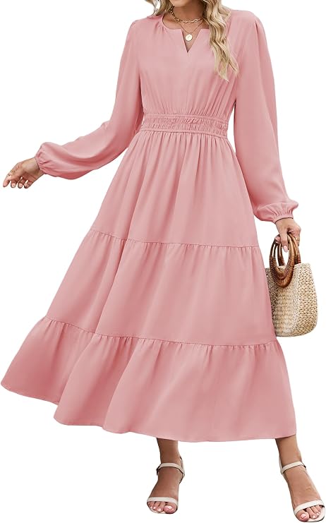 Long Sleeve A-Line Flowy Maxi Dress (4 Colors)