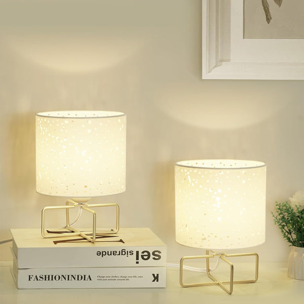 Set of 2 Small Table Lamps With Metal Base