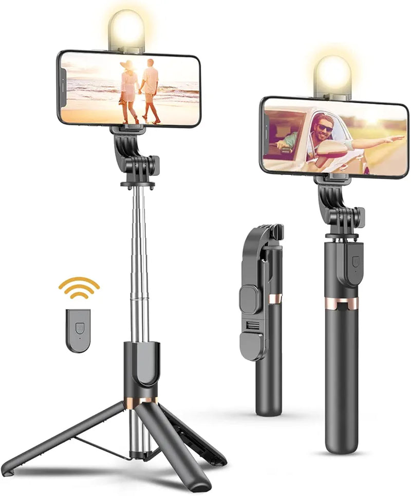 Selfie Stick Tripod with Wireless Remote and LED Fill Light