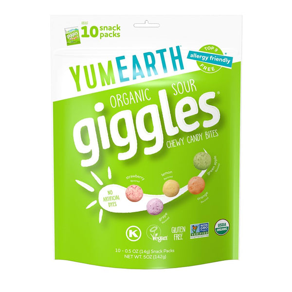 10 YumEarth Organic Sour Giggles Chewy Candy Snack Packs