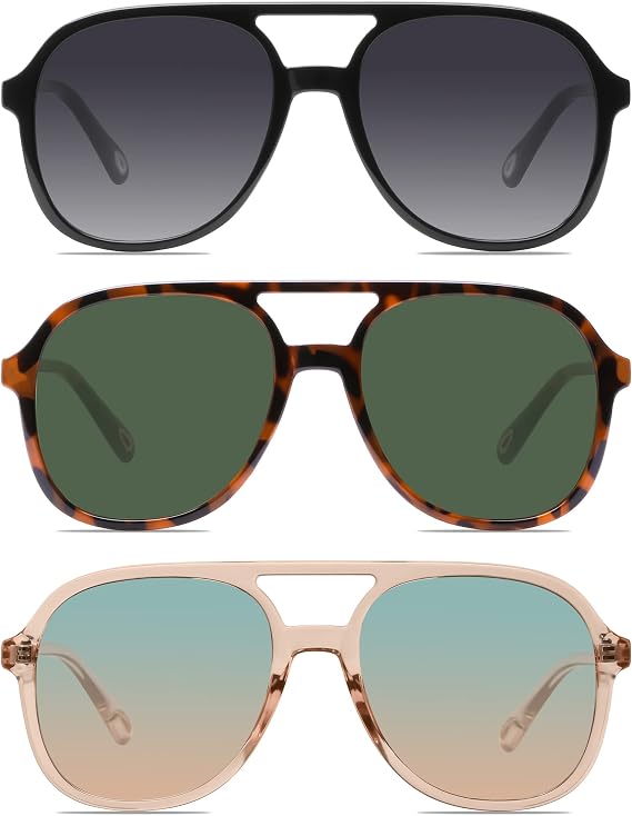 3 Retro Double Bridge Aviator Sunglasses