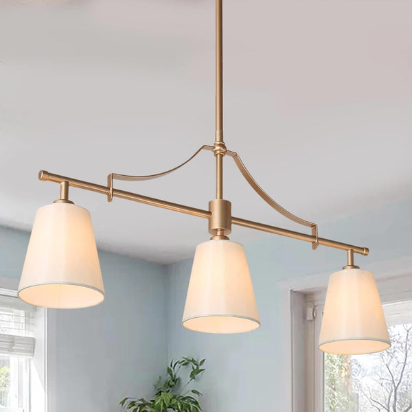 3 Light Linear Island Light Fixtures with Fabric Shades