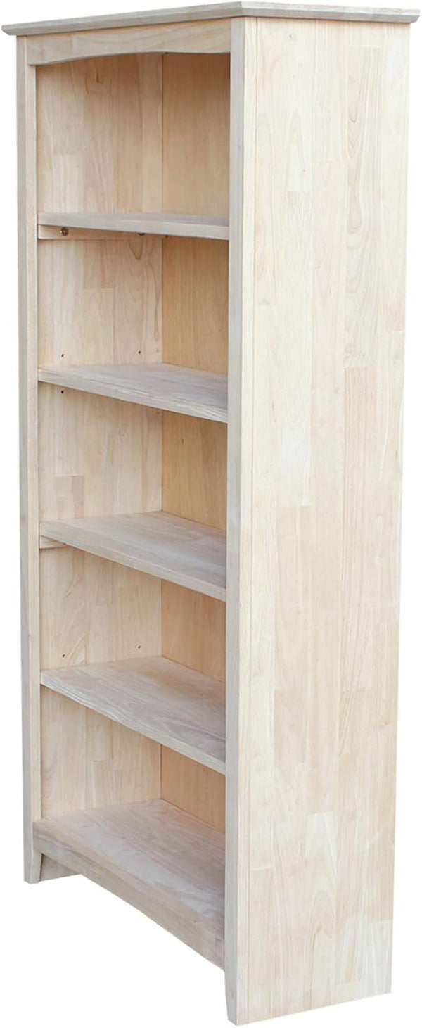 60'' Solid Wood Bookcase High Unfinished Parawood Shelves