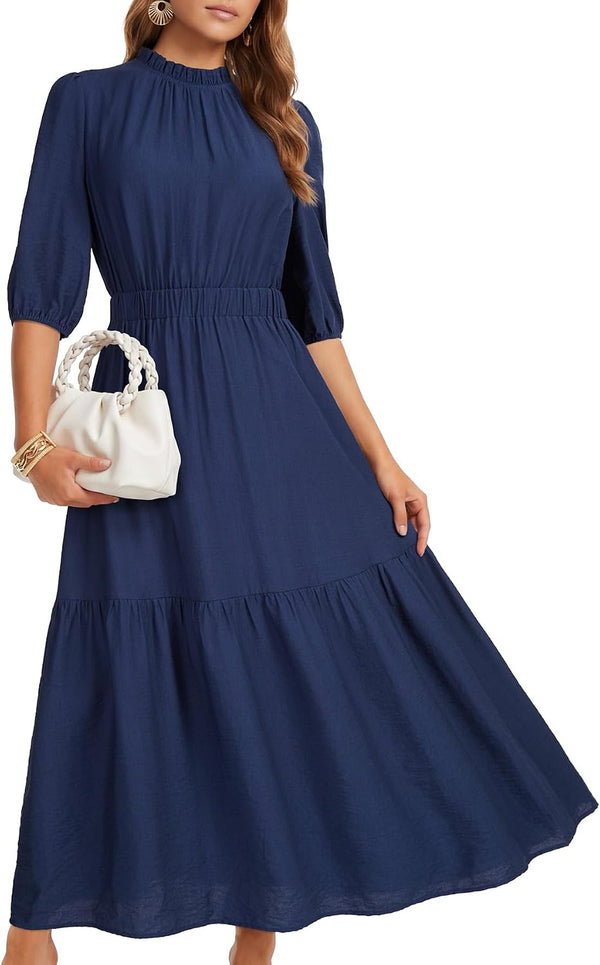 Women's Ruched Flowy Wedding Guest Long Dress