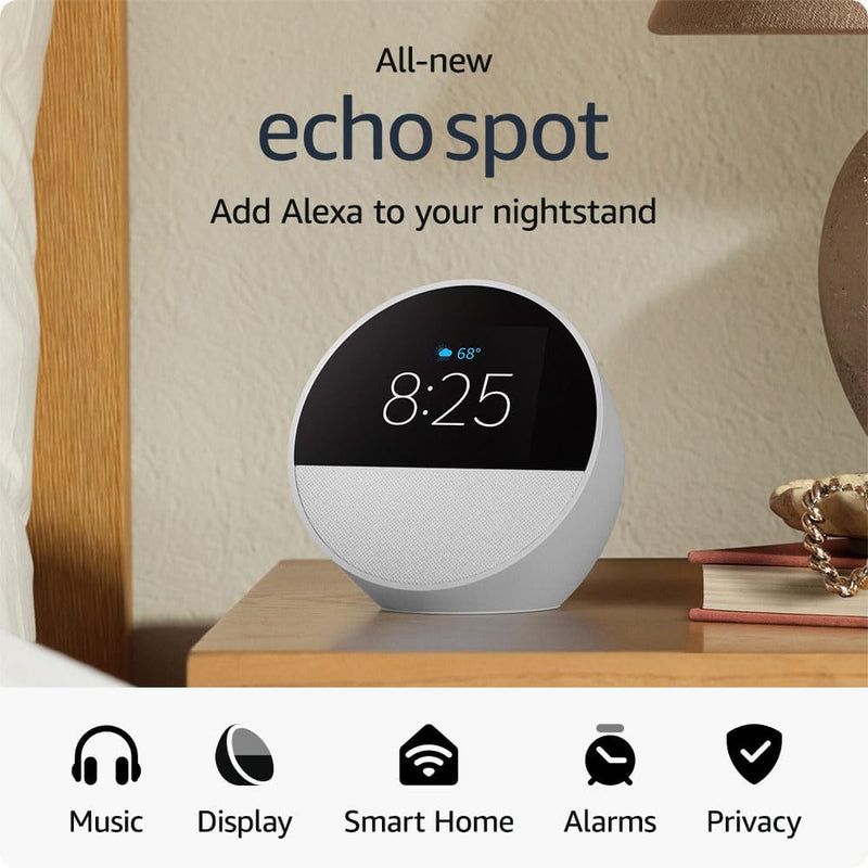 All-new Amazon Echo Spot (2024 release), Smart alarm clock with vibrant sound + Alexa