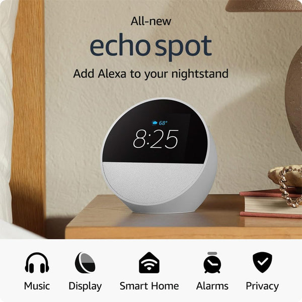 All-new Amazon Echo Spot (2024 release), Smart alarm clock with vibrant sound + Alexa