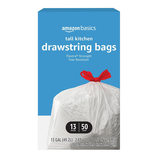 50 Count Amazon Basics 13 Gallon Kitchen Trash Bags