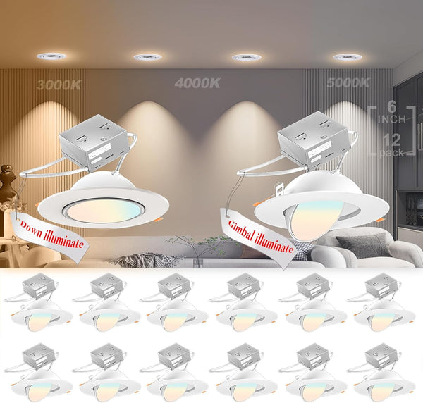 12 Pack 6 Inch LED Gimbal Recessed Lighting