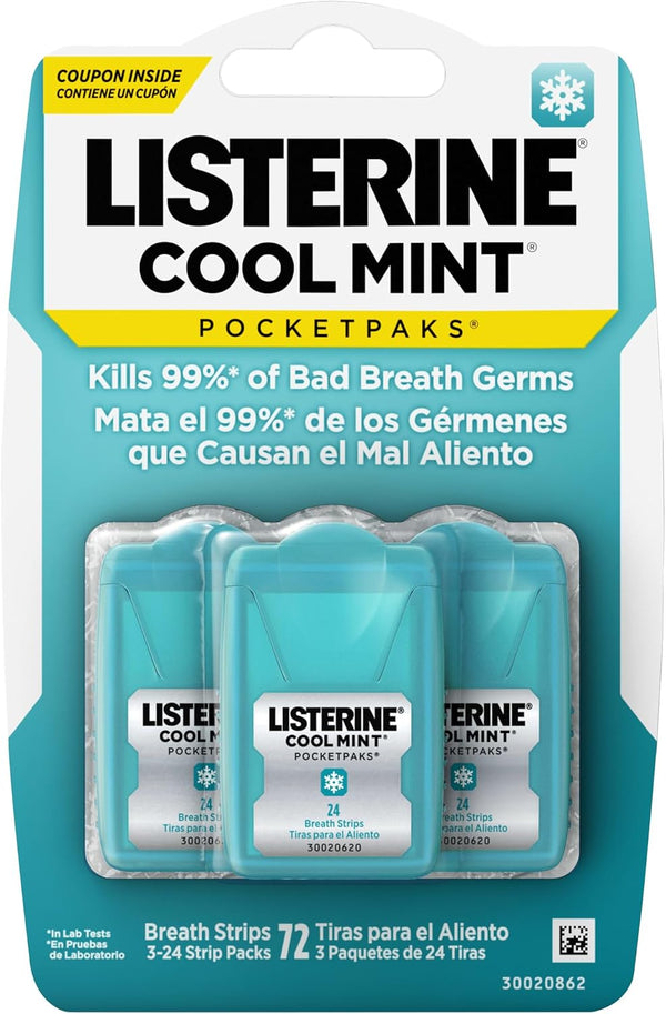 3 Pack of 24 Listerine Cool Mint PocketPaks Breath Strips