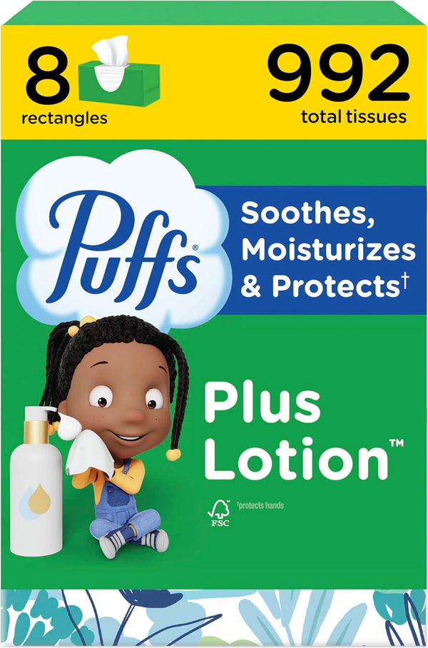 8 Family Rectangle Boxes Puffs Plus Lotion Facial Tissues