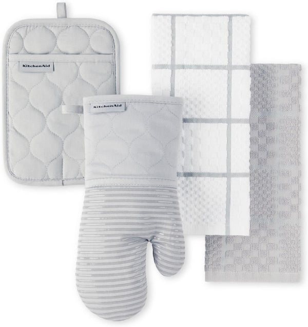 4-Piece KitchenAid Quilted Cotton Terry Cloth, Oven Mitt, Pot Holder, Kitchen Towel