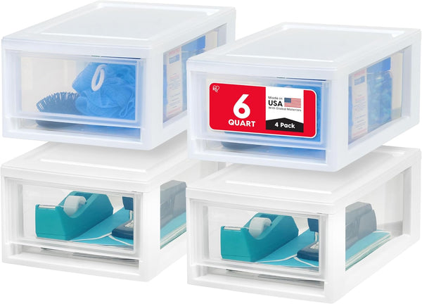 4 Pack Of IRIS USA 6qt. Small Stacking Drawer Storage Organizers