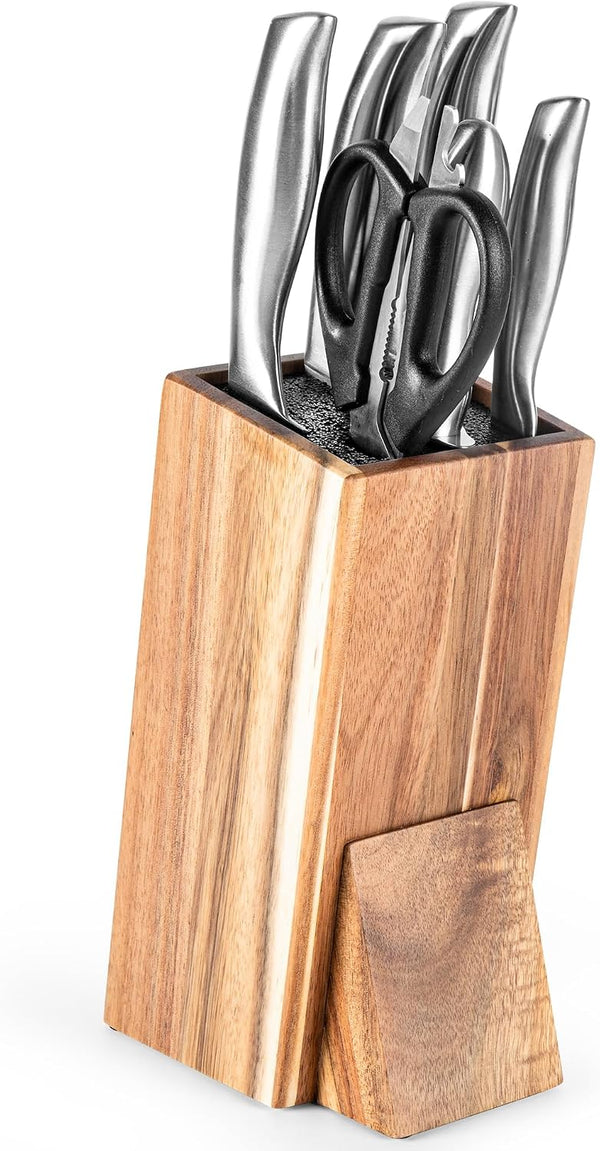 Angled Acacia Wood Universal Knife Block with Holder
