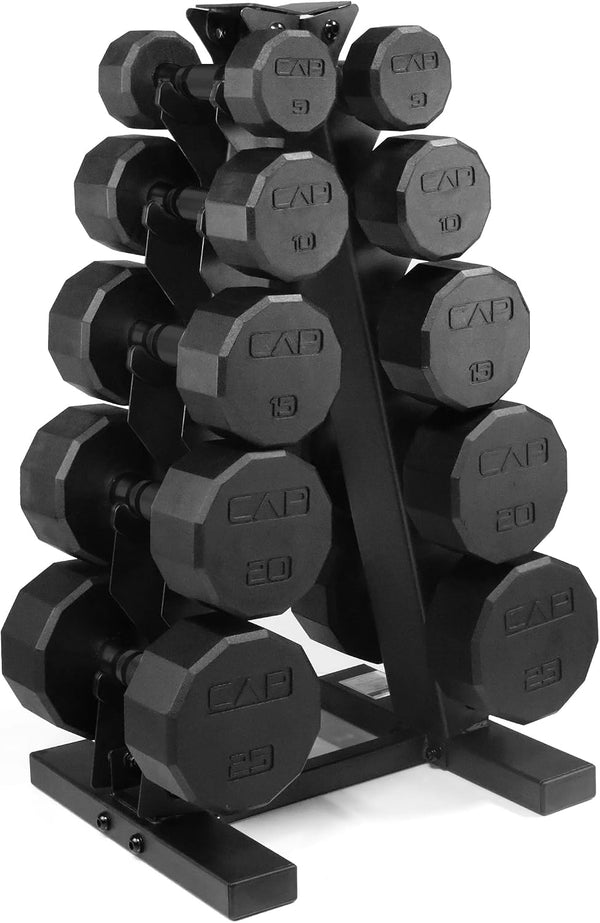 CAP 150 Lb Rubber Coated Dumbbell Set with Rack