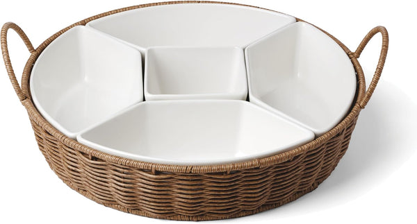 6-Piece Oneida Willow and White Stoneware Chip and Dip Serving Set