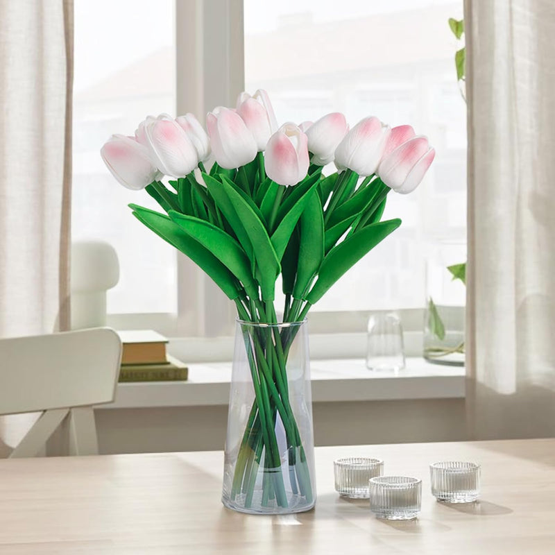 Fake Tulips with Glass Vase