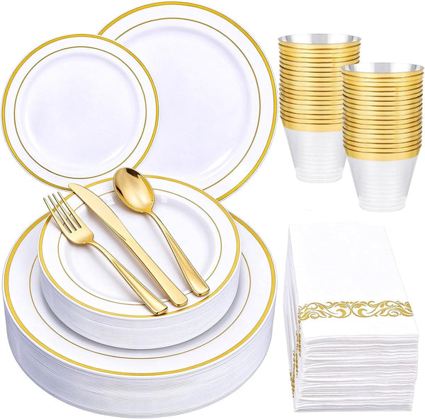 350-Piece Gold Disposable Dinnerware Set