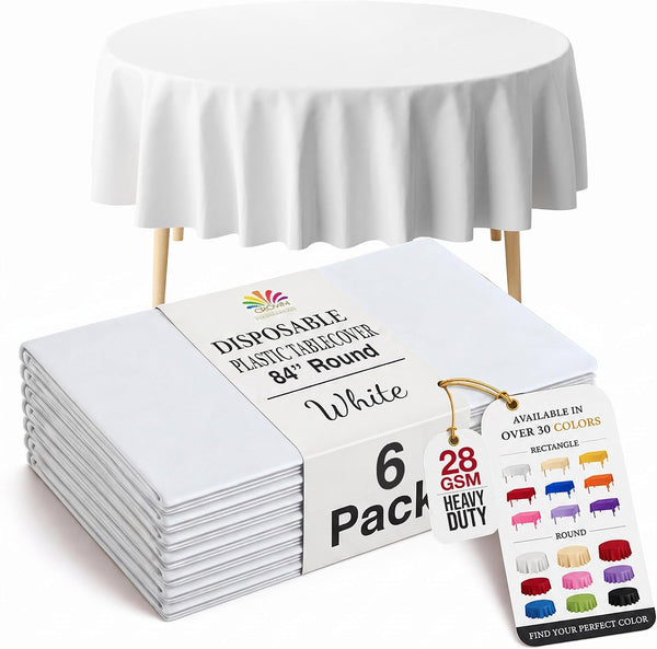 6-Pack Round Plastic Disposable Tablecloth