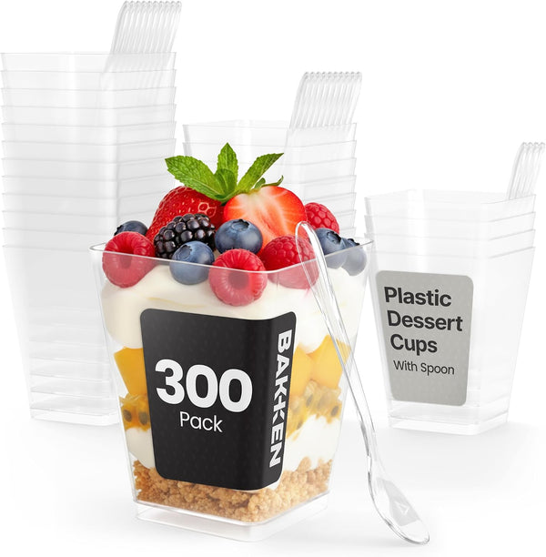 300 Set Bakken 5 Oz Plastic Desert Cups with Spoons
