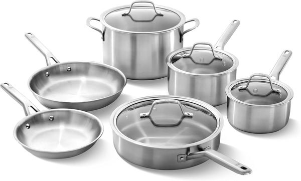 10-Piece Calphalon Brushed 3-Ply Stainless Steel Cookware Set