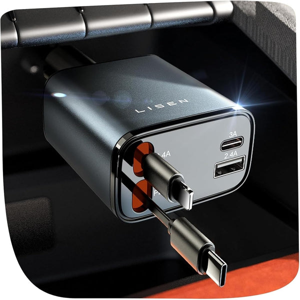 LISEN 4 in 1 Retractable Car Charger 84W