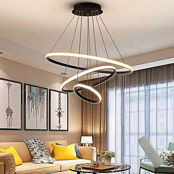 Modern 3 Rings LED Chandelier with Remote Control, Dimmable
