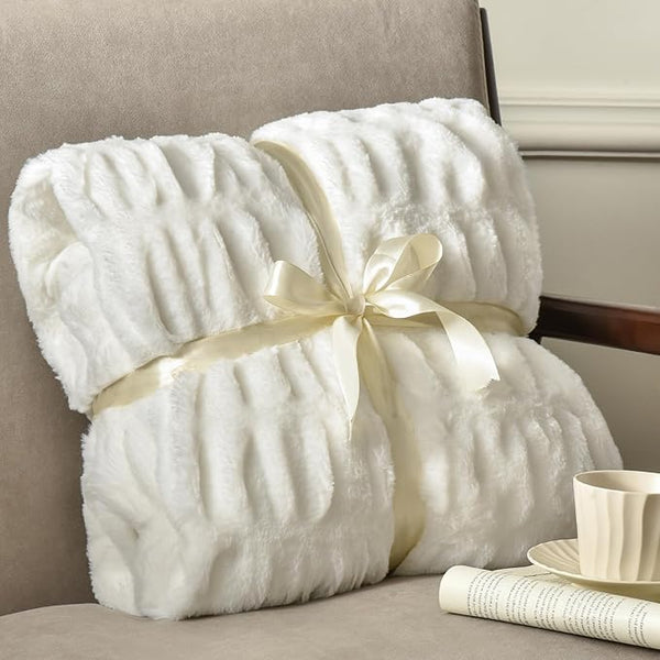 Faux Fur Throw Blanket Reversible Plush