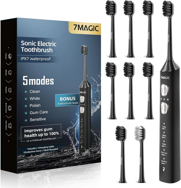 Rechargeable Sonic Electric Toothbrush with 8 Brush Heads