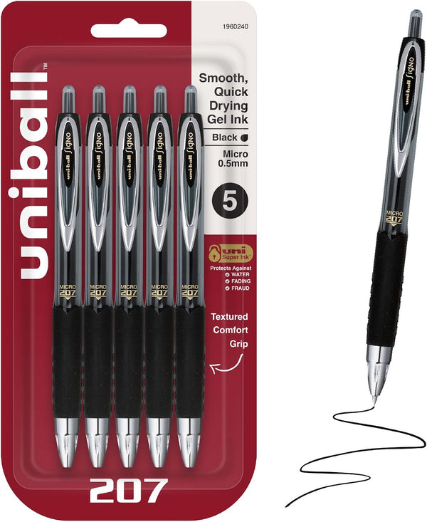 5 Uniball 207 Gel Pens