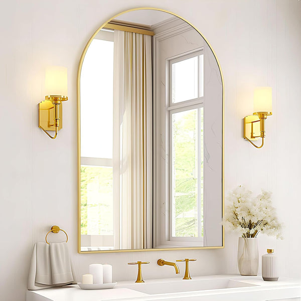 Gold Arched Bathroom Mirror