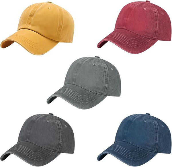 5 PCS Baseball Cap Washed Cotton Unstructured Vintage Hat
