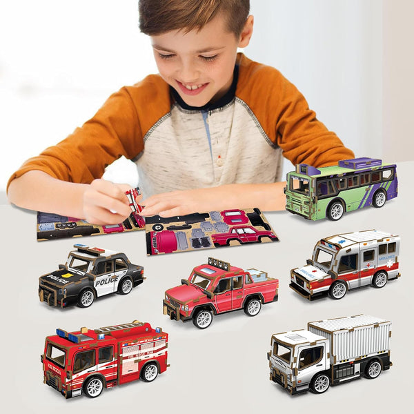 6-Pcs 3D Wooden Puzzle Cars