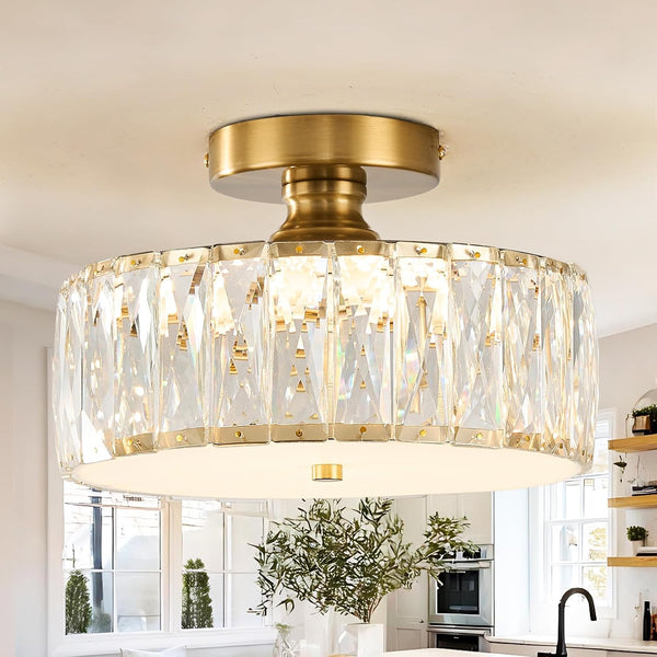 Crystal Dimmable Semi Flush Mount Ceiling Light