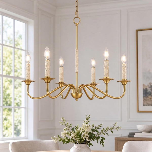 28 Inch Chandelier with Rattan Corn Rope