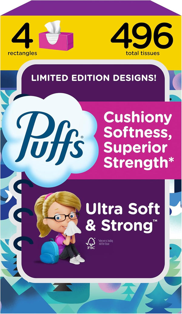 4 Family Boxes of Puffs Ultra Soft Facial Tissues