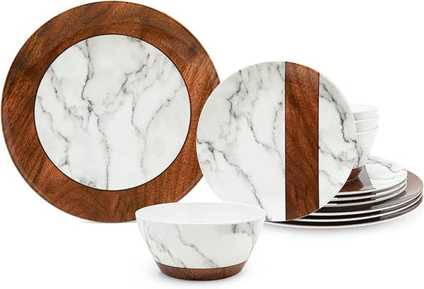 4 Set Rustic Modern Melamine Dinnerware Set