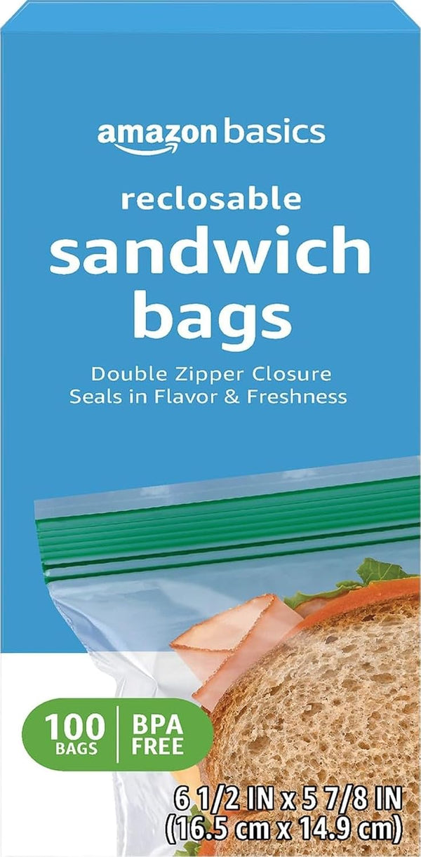 100 Amazon Basics Sandwich Double Zipper Storage Bags