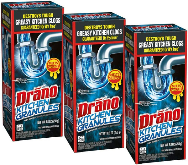 Pack of 3 Drano Kitchen Granules Drain Clog Remover and Cleaner